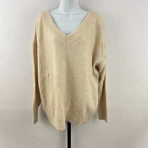 Topshop Deep V-Neck Beige Sweater Size 14‎